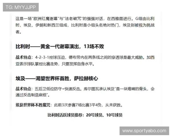 世界杯比利时对埃及比赛直播安排及观看平台推荐，确保不错过精彩瞬间
